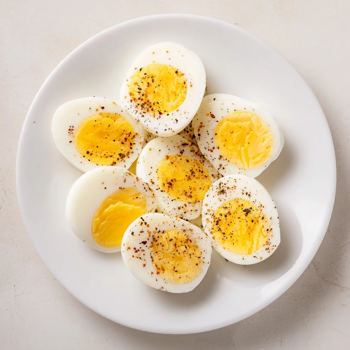 Perfect hard-boiled eggs with bright yellow yolks, ready to enjoy as a protein-packed snack.