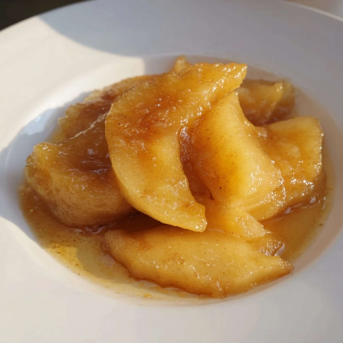 Warm, golden baked apple slices with cinnamon and brown sugar, a perfect dessert aroma.