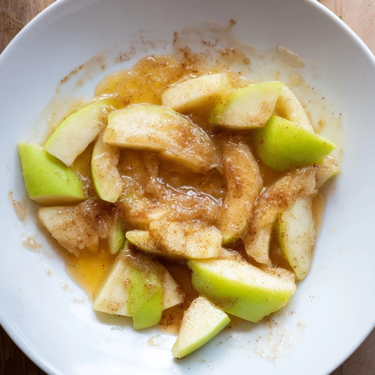 Enjoy tender Baked Apple Slices with Cinnamon and Brown Sugar, glistening in a sweet, bubbly sauce.