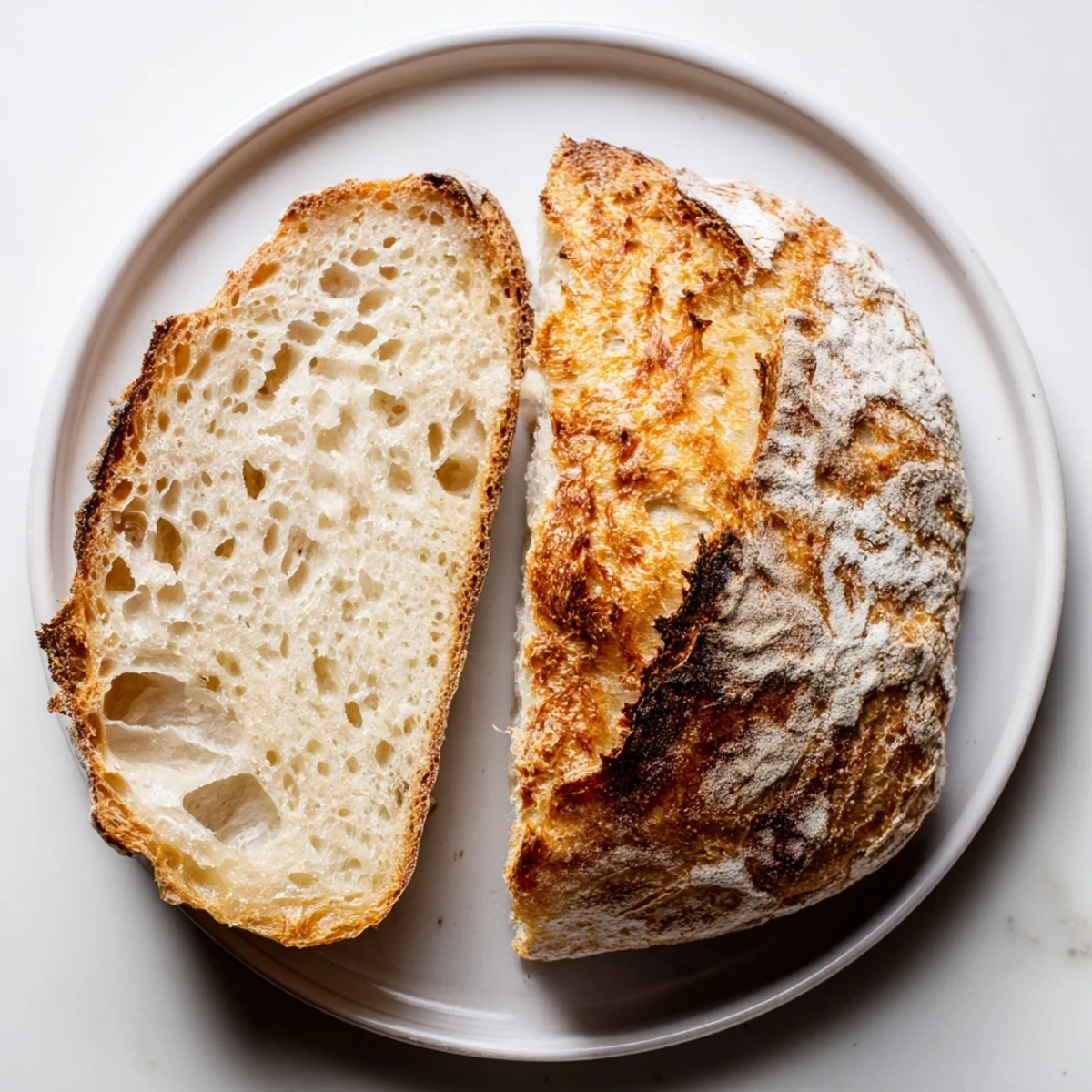 Crusty golden-brown loaf of the best easy no-knead bread, perfect for a cozy afternoon snack.