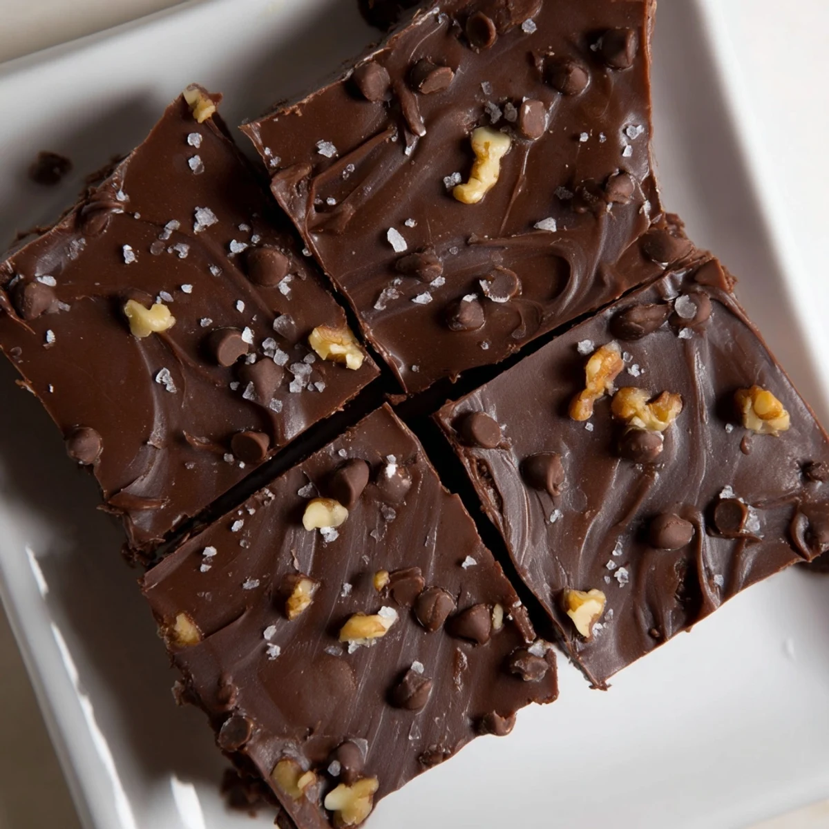 A creamy, decadent square of easy chocolate fudge, ready after a short chill in the fridge.