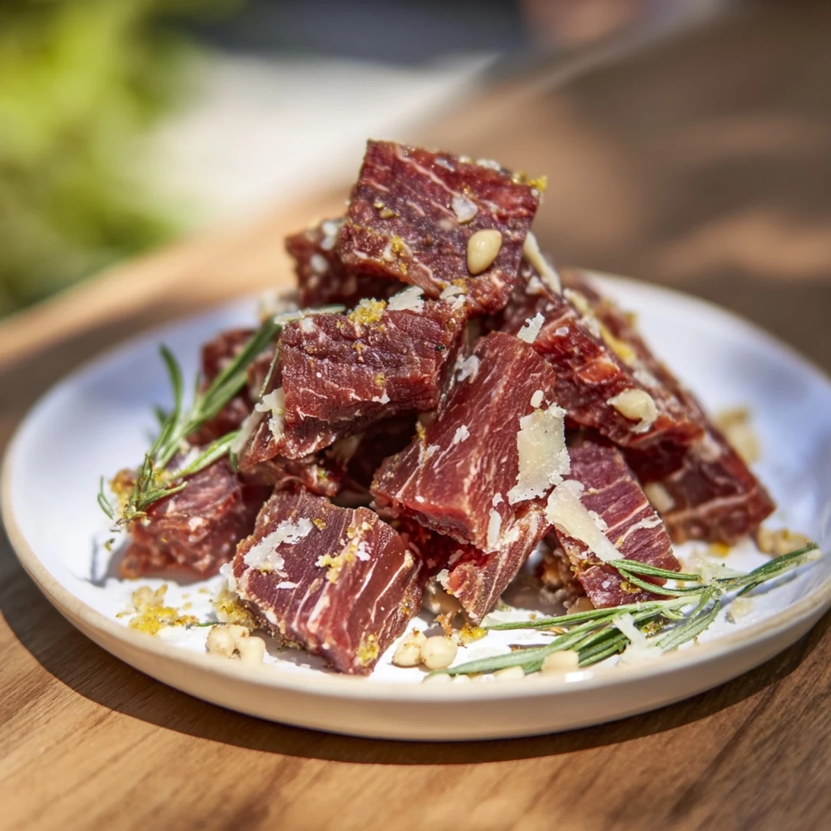 A wooden board overflowing with The Burlap & Lace, savory meats and thinly sliced cheeses.