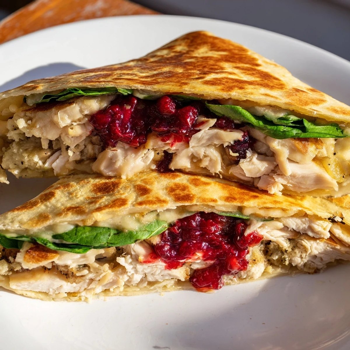 Golden-brown Moist Maker Chicken Wraps reveal tender chicken and cranberry, ready to eat.