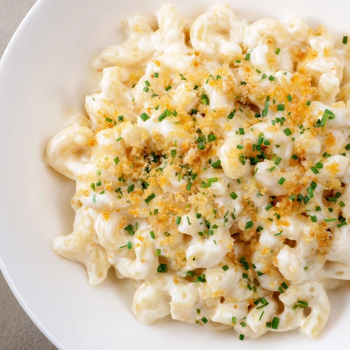 A close-up of creamy Cottage Cheese Mac and Cheese, showcasing the perfectly coated pasta.