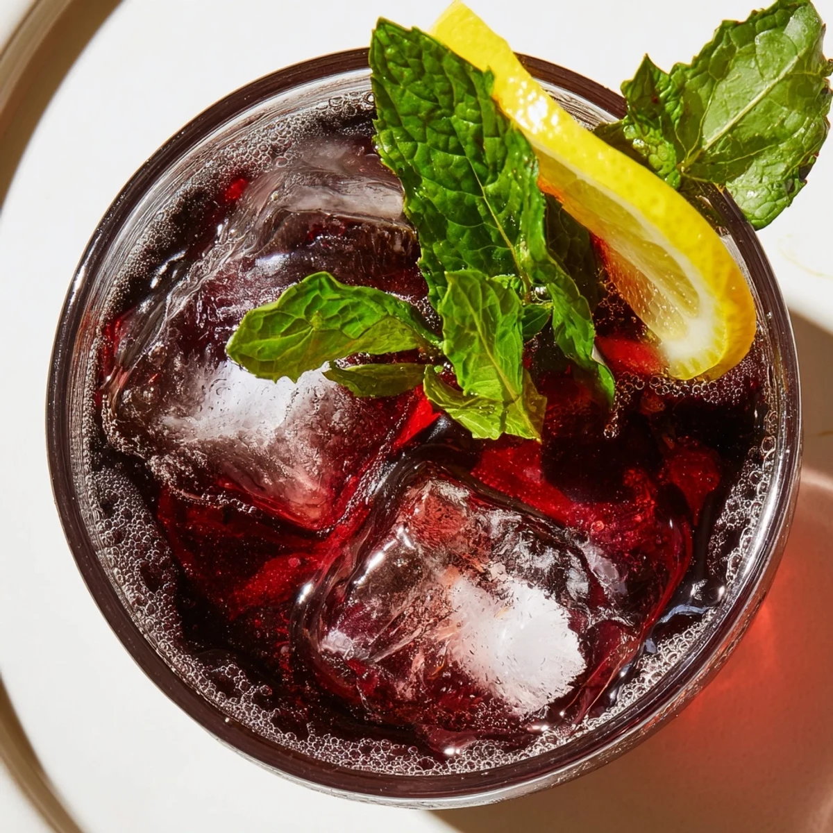 A chilled Sleepy Girl Cherry Mocktail, garnished with mint, promises a restful night ahead.