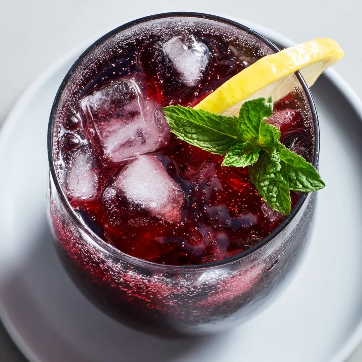 Refreshing Sleepy Girl Cherry Mocktail ready to enjoy, the pink drink is in a tall glass.