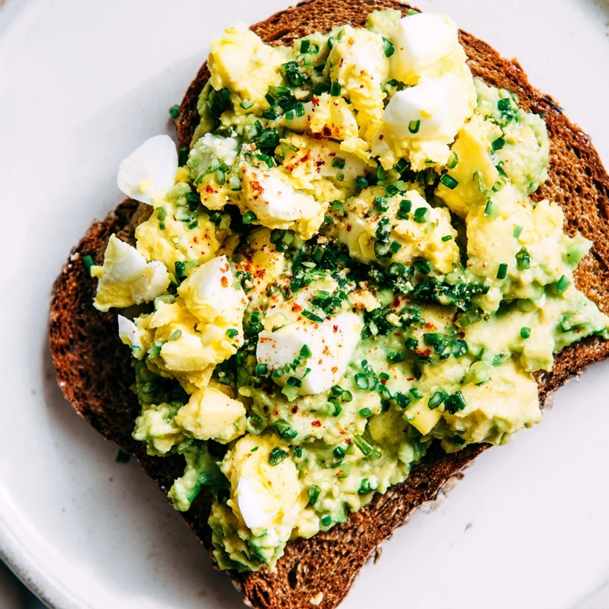 Freshly toasted bread topped with vibrant green Avocado Egg Smash, ready for a healthy meal.