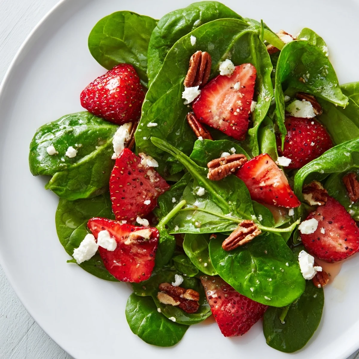 Spinach Strawberry Salad: a colorful image shows the fresh ingredients ready to be tossed together.