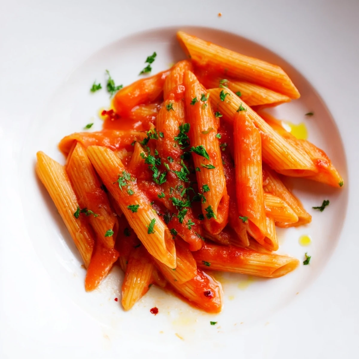 Steaming hot Penne all'Arrabbiata: vibrant red tomato sauce clinging beautifully to perfectly cooked penne.