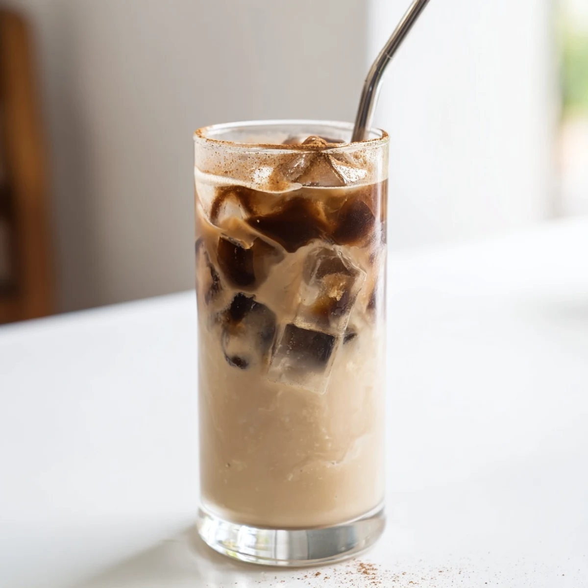 Creamy Proffee Power Blend: Cold and blended iced latte, perfect for a protein-packed morning energy boost.