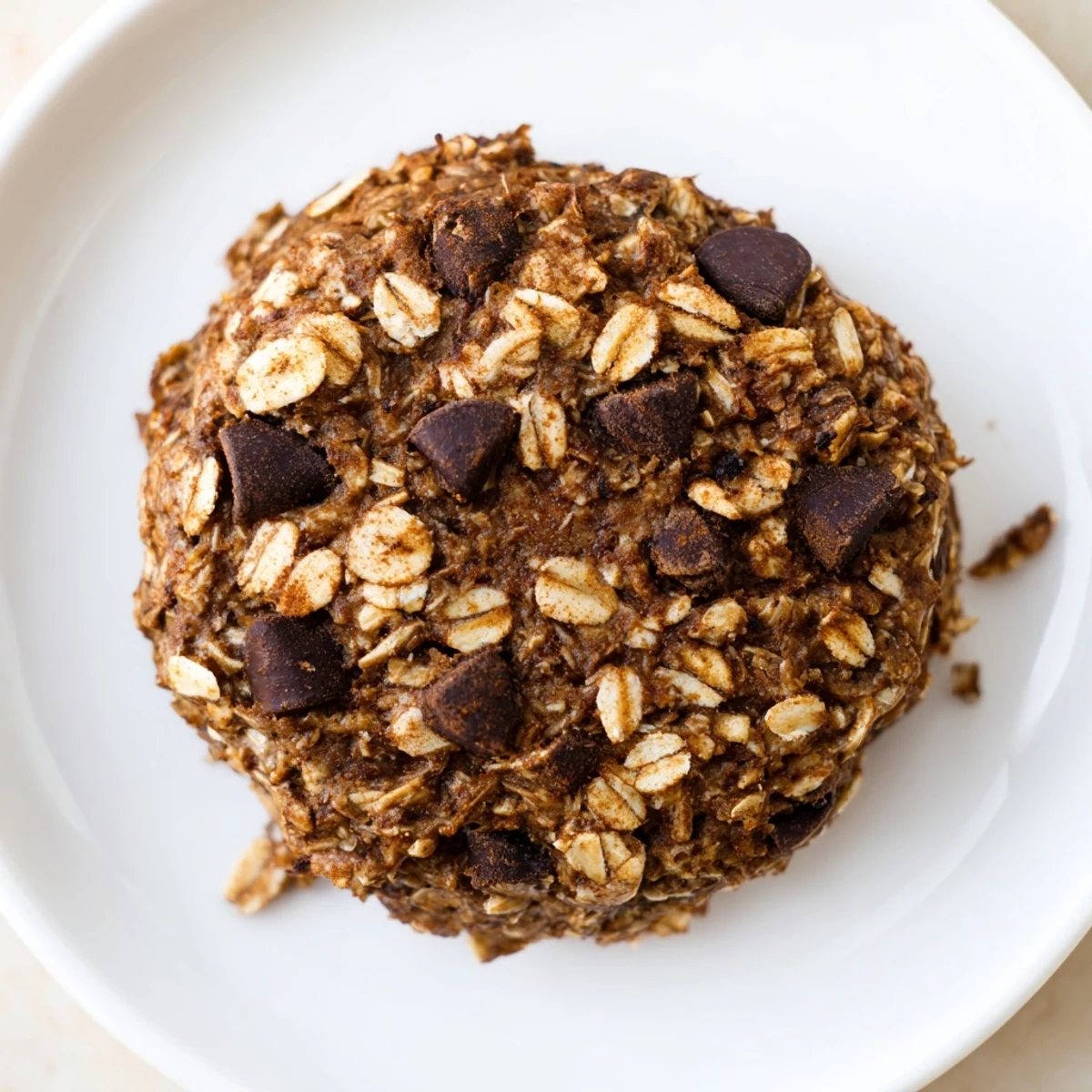 Golden-brown chocolate oatmeal breakfast cookies stacked, perfect for a quick breakfast alongside coffee or milk.