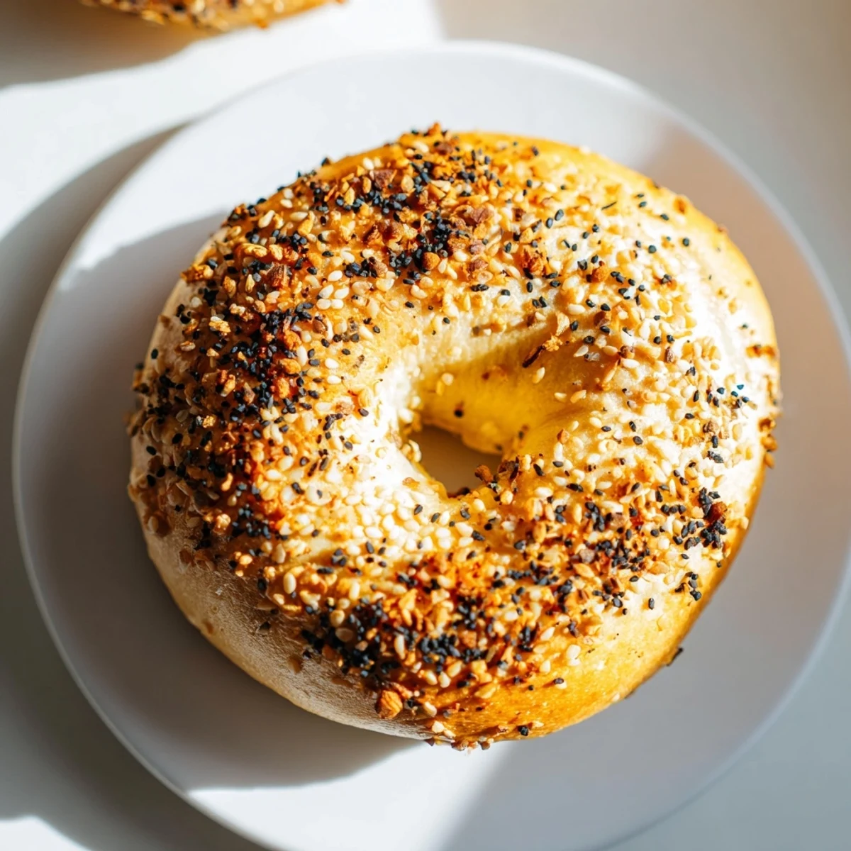 Golden-brown everything bagel yogurt bagels, freshly baked and ready for a savory breakfast treat.