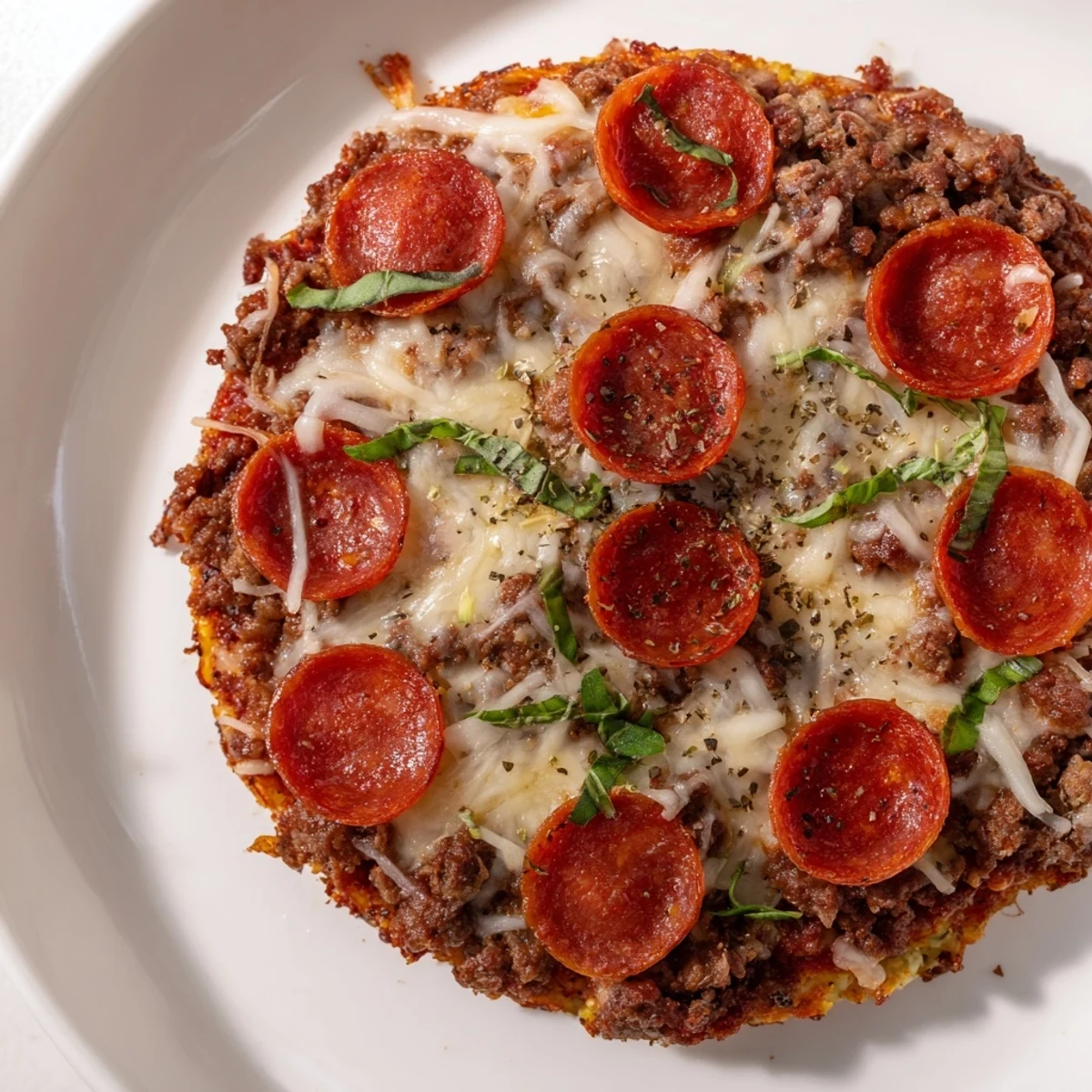 Melted mozzarella and spicy pepperoni crown this delicious Meat Pizza Pepperoni Stack, ready to serve.