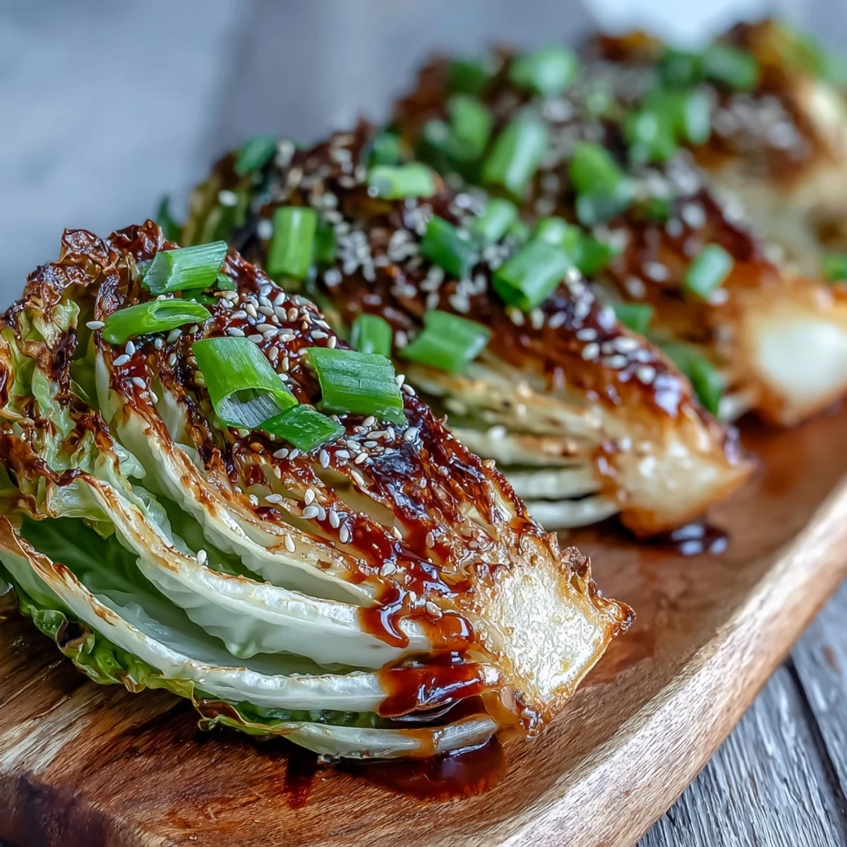 Golden brown Miso Butter Roasted Cabbage Wedges with crispy edges and toasted sesame seeds.