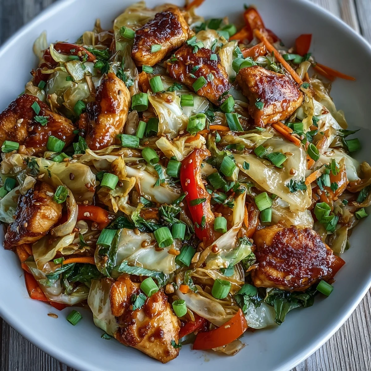Golden chicken and crunchy cabbage tossed in a glossy umami sauce for this easy Chicken Cabbage Stir-Fry weeknight dinner.