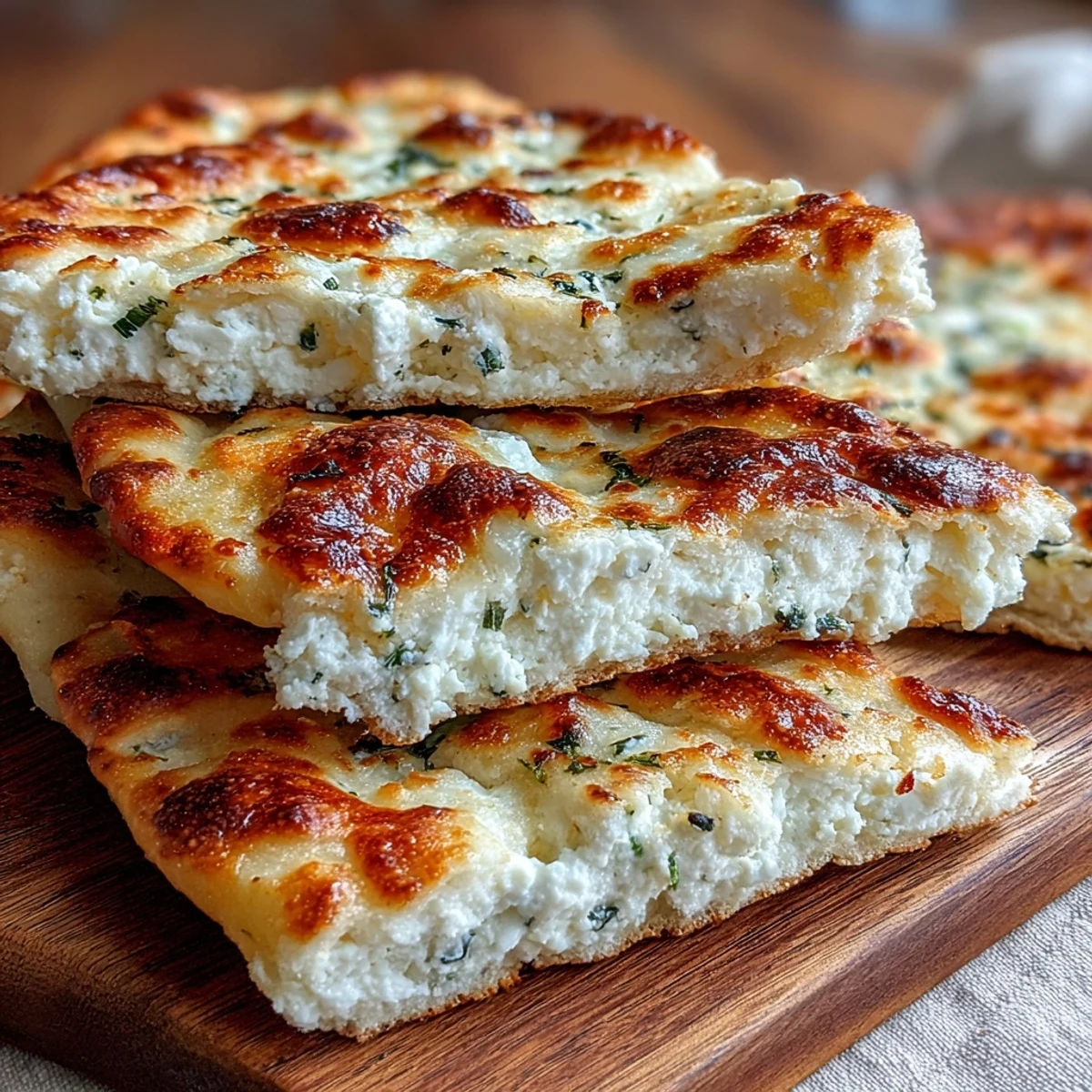 Homemade Fluffy Cottage Cheese Flatbreads with a soft, chewy texture and hints of garlic, perfect for dipping into hummus or marinara.
