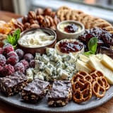 A dreamy Pisces snack board with blue fruits, sweets, and treats, perfect for stargazers and party guests.