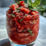 Refreshing frozen rosé mocktail, Watermelon Mint Frosé, with icy, fruity goodness.