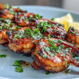 Tender honey garlic shrimp skewers showcasing vibrant colors, ready to be served hot.