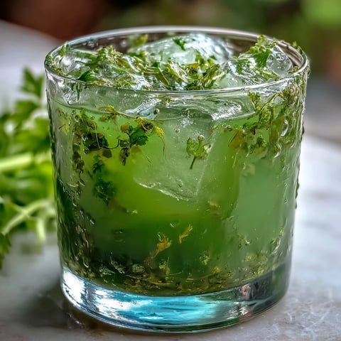 A tall glass of Celery Ginger Lemon Juice with ice cubes, garnished with fresh mint and lemon slices.