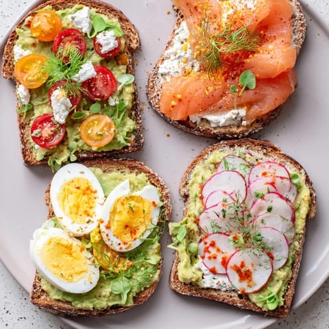 Crispy sourdough piled high with avocado toast variations from classic to spicy for lunch or appetizers.