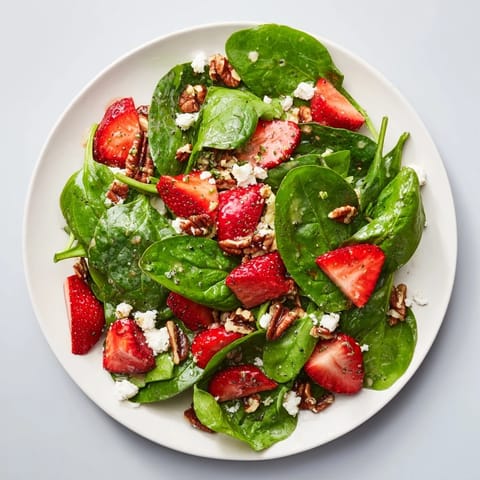 Fresh Spinach Strawberry Salad brimming with sliced strawberries, feta, and a sweet poppy seed dressing.
