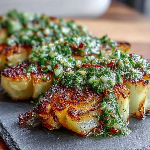 Sizzling Cabbage Steaks With Jalapeño Chimichurri served hot, perfect as a plant-based main or side.