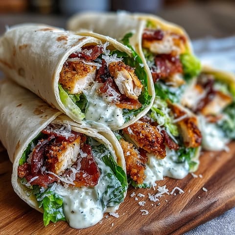 Golden, crispy chicken thighs and crunchy bacon wrap snugly in warm tortillas with creamy Caesar-dressed romaine. 