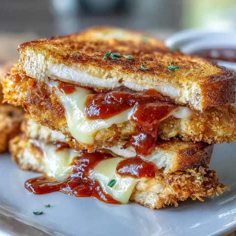 Crispy breaded chicken smothered in rich vodka sauce and melted mozzarella on toasted Italian bread for a hearty Chicken Parmesan sandwich.
