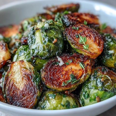 Vibrant Herb-Lemon Roasted Brussels Sprouts with Almonds, golden and crisp-tender, tossed with fresh parsley and toasted almonds.