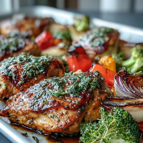 Healthy 5-Ingredient Sheet Pan Chicken and Veggies with tender chicken breasts and colorful roasted vegetables for an easy weeknight dinner.  