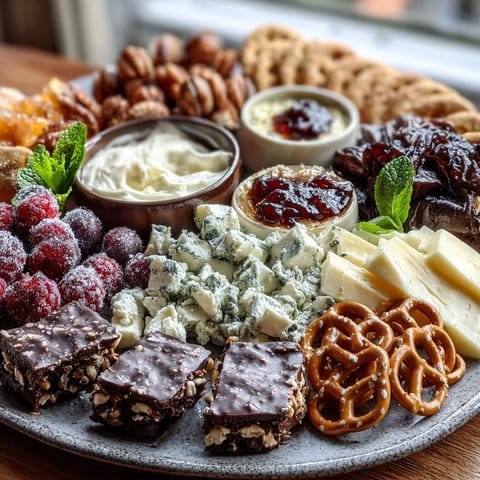 A dreamy Pisces snack board with blue fruits, sweets, and treats, perfect for stargazers and party guests.