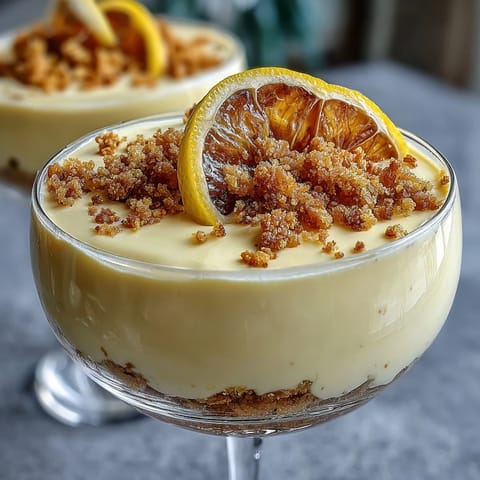 Bright lemon mousse layered over crisp shortbread crumble in individual cups — a refreshing, creamy treat.  