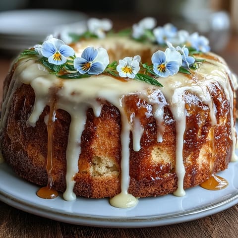 Spring Floral Drip Cake with Lemon Frosting: elegant dessert featuring soft vanilla sponge, bright lemon frosting, and artistic white chocolate drip decorated with edible blossoms.
