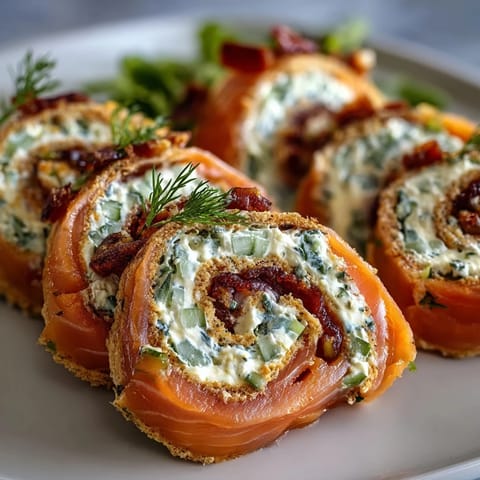 Elegant smoked salmon pinwheels with creamy dill cheese and crisp cucumber slices on soft tortillas, perfect for party appetizers.