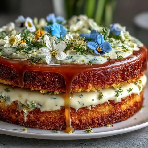 Delicate spring cake with lemon curd and pressed edible flowers, perfect for seasonal celebrations.