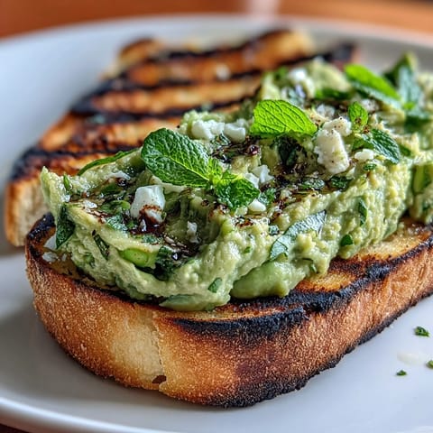 Bright green fava bean spread with mint and lemon zest piled generously on charred sourdough slices for a fresh appetizer.