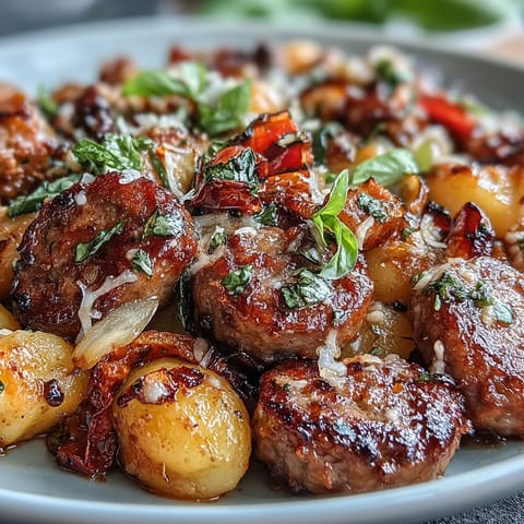 Sheet Pan Gnocchi with colorful peppers, sausage, and crispy golden gnocchi.