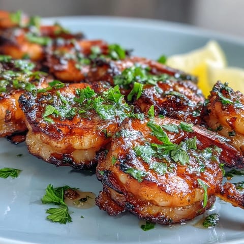 Tender honey garlic shrimp skewers showcasing vibrant colors, ready to be served hot.