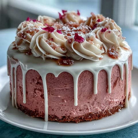 Elegant pink Bridal Shower Rosé Velvet Cake with shimmering gold drip ready for slicing.