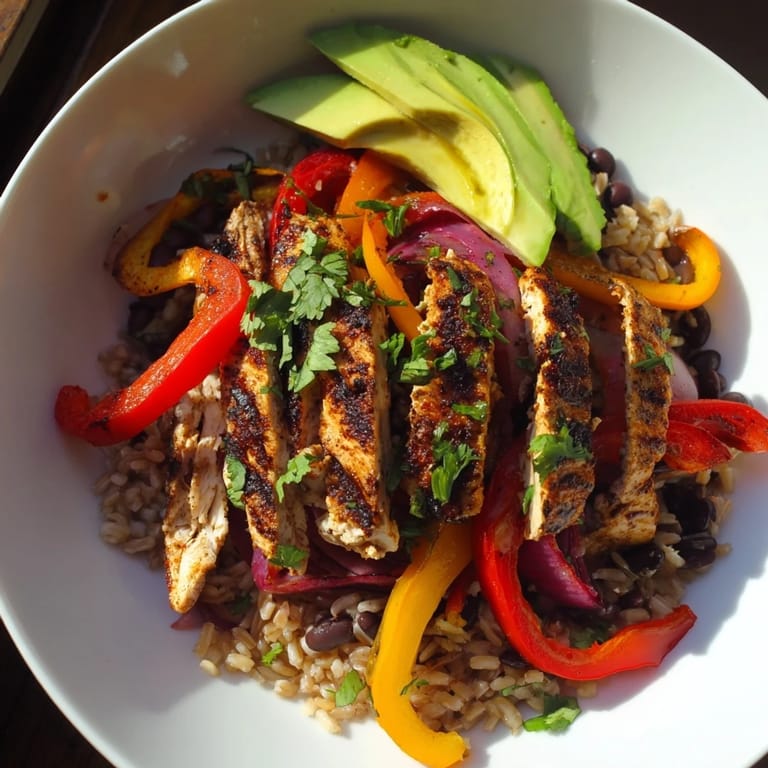 A delicious close-up of Make-Ahead Chicken Fajita Meal Prep Bowls, showcasing colorful ingredients and a healthy meal.