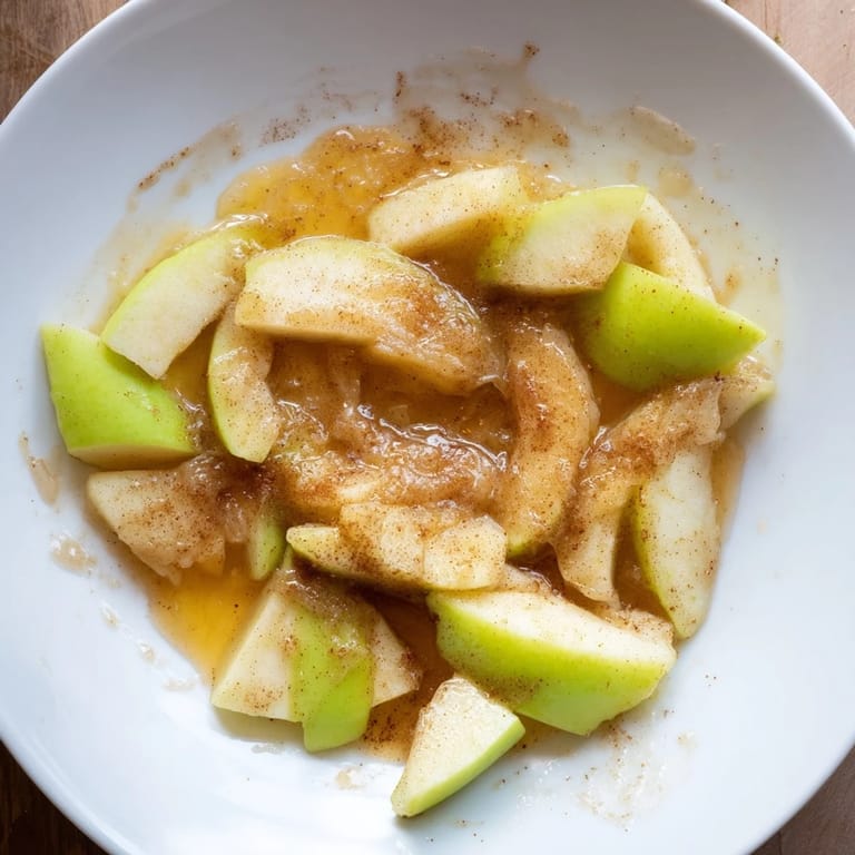 Enjoy tender Baked Apple Slices with Cinnamon and Brown Sugar, glistening in a sweet, bubbly sauce.