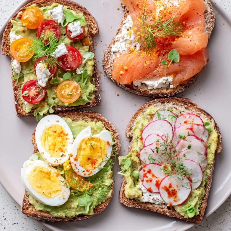 Crispy sourdough piled high with avocado toast variations from classic to spicy for lunch or appetizers.