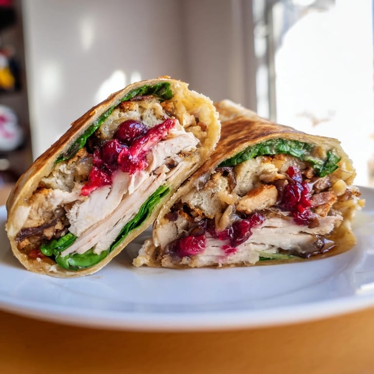 Toasted flour tortillas filled with chicken, stuffing, and cranberry sauce create delicious Moist Maker Wraps.