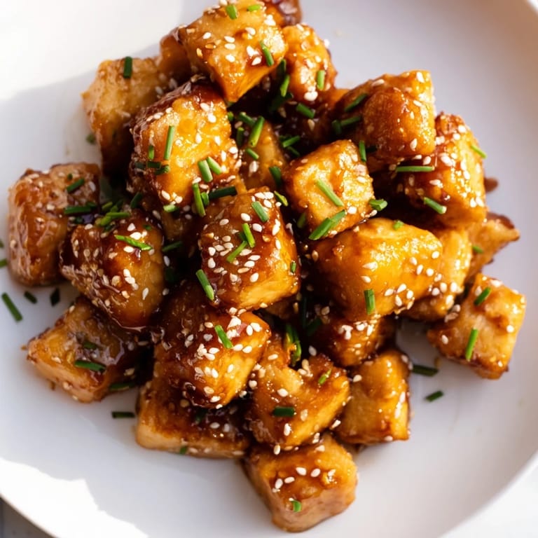 Perfectly cooked Air Fryer Chicken Bites coated in a sweet-savory marinade, ideal as a party appetizer.