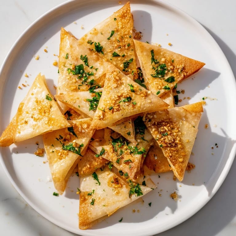 Close-up of freshly made crispy garlic lumpia chips, perfectly seasoned and air-fried to perfection.