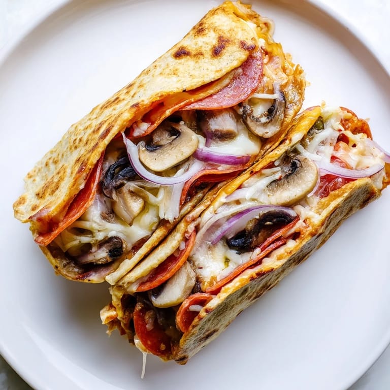 Enjoy a delicious and easy-to-make Cheesy Tortilla Pizza Wrap, perfect for a quick lunch or snack.