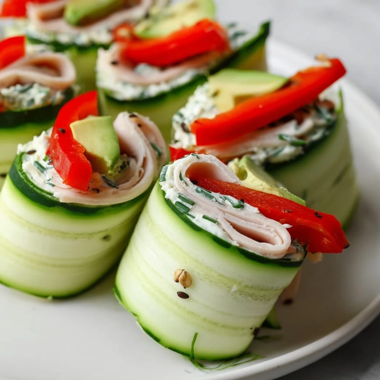 These Cucumber Roll-Ups show off a low-carb delight, with vibrant greens and savory fillings inside.