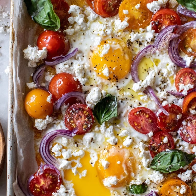 Serving suggestion: Enjoy these Mediterranean-inspired Tomato Feta Baked Eggs with toasted crusty bread.