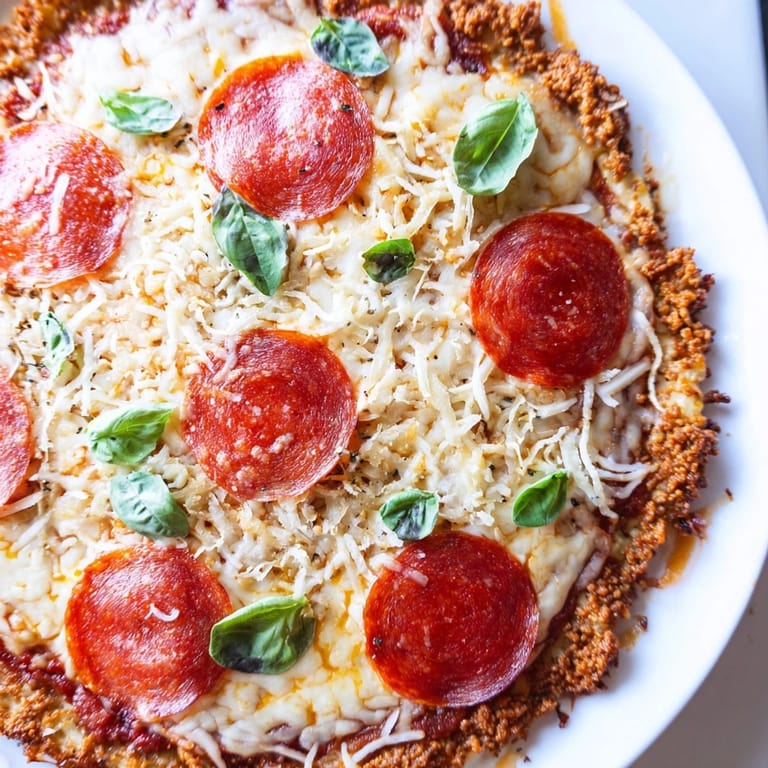 A savory ground beef pizza base, ready to eat, sliced and featuring a bubbling cheese topping.